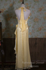 Vintage Yellow Halter Neck Floral Semi Formal Prom Gown Fairy Princess Semi Formal Prom Dress