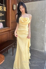 Vintage Yellow Halter Neck Floral Semi Formal Prom Gown Fairy Princess Semi Formal Prom Dress