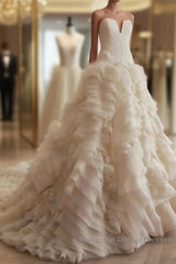 Weitese Formal WomenS Dresses Ivory Elegant Strapless Puffy Tiered Ball Gown Semi Formal Prom Dress Wedding Dress Semi Formal Prom Dress Stores