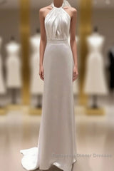 Weitese Formal WomenS Dresses White Halter Light Wedding Dresses Bride Dresses Fishtail Evening Dresses Semi Formal Prom Dress Stores