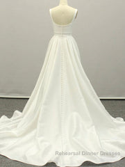 White A lien satin long Semi Formal Prom Dresses , white long bridesmaid Dresses