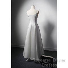 White A Line Satin Semi Formal Prom Dress French Style Formal Dress
