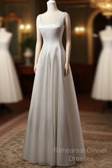 White A Line Satin Semi Formal Prom Dress French Style Formal Dress
