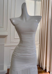 White Bodycon Dress Strapless Chiffon Long Semi Formal Prom Dress Simple Evening Dress