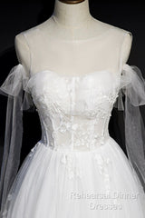 White Lace A-Line Tea Length Semi Formal Prom Dress