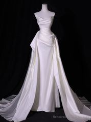 White Mermaid Satin Pleats Wedding Dress