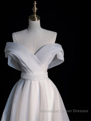 White Organza Long Semi Formal Prom Dresses, White Long Evening Dresses