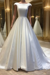 White round neck satin long Semi Formal Prom Dresses gown, evening Dresses