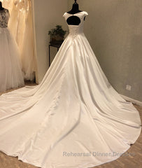 White round neck satin long Semi Formal Prom Dresses gown, evening Dresses