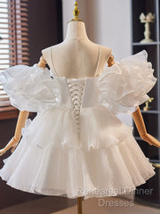 White Sweetheart Neck Organza Short Semi Formal Prom Dress, White Homecoming Dress