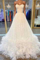 White sweetheart neck tulle long Semi Formal Prom Dresses white formal Dresses