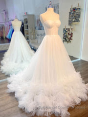 White sweetheart neck tulle long Semi Formal Prom Dresses white formal Dresses