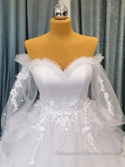 White sweetheart neck tulle long Semi Formal Prom Dresses gown, white evening Dresses
