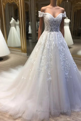 White sweetheart tulle lace applique long Semi Formal Prom Dresses, wedding Dresses