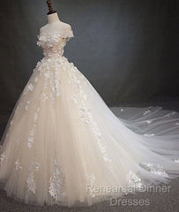 White Tulle Lace Applique Long Semi Formal Prom Dress, White Lace Wedding Dress