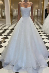 White tulle sequin long Semi Formal Prom Dresses white tulle evening Dresses