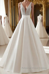 White v neck beads sequin long Semi Formal Prom Dresses, white evening Dresses