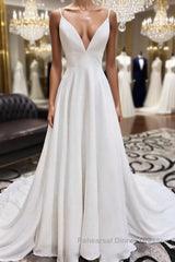 White v neck chiffon long Semi Formal Prom Dresses, white lace evening Dresses
