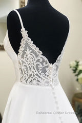 White v neck chiffon long Semi Formal Prom Dresses, white lace evening Dresses