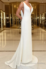 White v neck long Semi Formal Prom Dresses, white evening Dresses