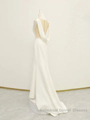 White v neck long Semi Formal Prom Dresses, white evening Dresses