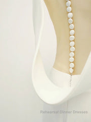 White v neck long Semi Formal Prom Dresses, white evening Dresses