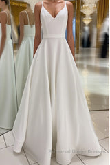 White v neck satin long Semi Formal Prom Dresses white evening Dresses