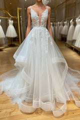 White v neck tulle lace long Semi Formal Prom Dresses, white lace formal Dresses