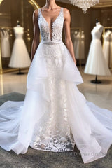 White v neck tulle lace long Semi Formal Prom Dresses white tulle lace evening Dresses