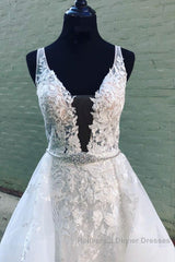 White v neck tulle lace long Semi Formal Prom Dresses white tulle lace evening Dresses