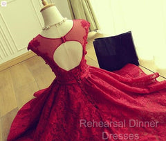 Wine Red Lace Knee Length Round Neckline Party Dress, Cute Homecoming Dresses