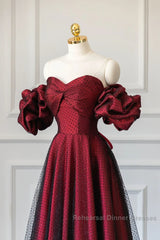 Wine Red Off Shoulder Long Formal Dress, Sweetheart Wine Red Formal Dress