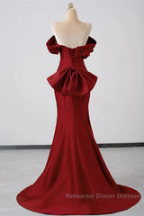 Wine Red Off Shoulder Mermaid Long Party Dress, Wine Red Evening Dress Semi Formal Prom Dress