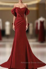 Wine Red Off Shoulder Mermaid Long Party Dress, Wine Red Evening Dress Semi Formal Prom Dress