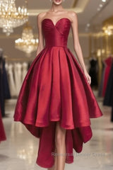 Wine Red Pretty High Low Party Dress, Wine Red Homecoming Dresses, Lace-Up Junior Semi Formal Prom Dress