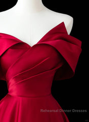 Wine Red Satin A-Line Semi Formal Prom Dress, Wine Red Evening Dress Formal Dress