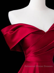 Wine Red Satin A-Line Semi Formal Prom Dress, Wine Red Evening Dress Formal Dress