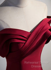 Wine Red Satin Long Party Dress, A-Line Wine Red Satin Semi Formal Prom Dress