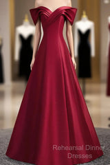 Wine Red Satin Long Party Dress, A-Line Wine Red Satin Semi Formal Prom Dress