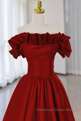 Wine Red Satin Long Semi Formal Prom Dress Party Dress, Wine Red A-Line Long Wedding Party Dress
