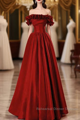 Wine Red Satin Long Semi Formal Prom Dress Party Dress, Wine Red A-Line Long Wedding Party Dress