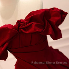 Wine Red Satin Off Shoulder Chic Long Party Dress, Wine Red Sweetheart Semi Formal Prom Dress