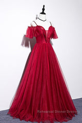 Wine Red Straps Off Shoulder Long Semi Formal Prom Dress Party Dress, Formal Gown Evening Dresses