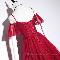 Wine Red Straps Off Shoulder Long Semi Formal Prom Dress Party Dress, Formal Gown Evening Dresses