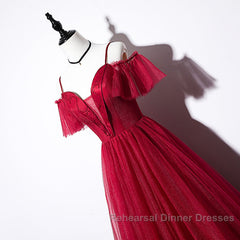 Wine Red Straps Off Shoulder Long Semi Formal Prom Dress Party Dress, Formal Gown Evening Dresses