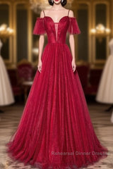 Wine Red Straps Off Shoulder Long Semi Formal Prom Dress Party Dress, Formal Gown Evening Dresses