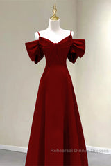 Wine Red Straps Sweetheart Long Formal Dress, A-Line Wine Red Semi Formal Prom Dress
