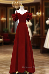 Wine Red Straps Sweetheart Long Formal Dress, A-Line Wine Red Semi Formal Prom Dress