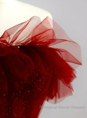 Wine Red Tull A-Line Scoop Long Semi Formal Prom Dress, Wine Red Tulle Evening Dress