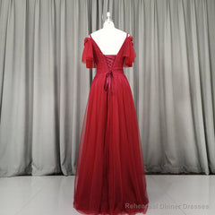 Wine Red Tulle Long Party Dress, Handmade Prom Dress